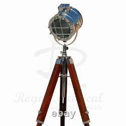 USED Tripod Floor Lamp Wooden Vintage Style E27 White LED Brown Spotlight