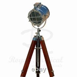 USED Tripod Floor Lamp Wooden Vintage Style E27 White LED Brown Spotlight