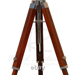 USED Tripod Floor Lamp Wooden Vintage Style E27 White LED Brown Spotlight