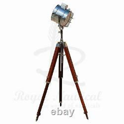 USED Tripod Floor Lamp Wooden Vintage Style E27 White LED Brown Spotlight