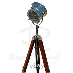 USED Tripod Floor Lamp Wooden Vintage Style E27 White LED Brown Spotlight