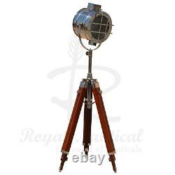 USED Tripod Floor Lamp Wooden Vintage Style E27 White LED Brown Spotlight