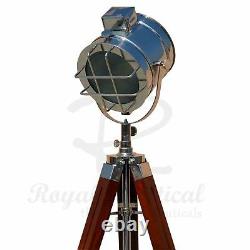 USED Tripod Floor Lamp Wooden Vintage Style E27 White LED Brown Spotlight