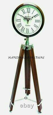 Unique Antique Clock With Adjustable Wooden Tripod, Room Decor, Floor Clock