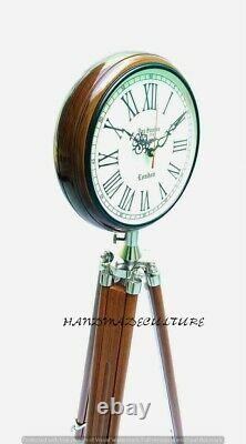 Unique Antique Clock With Adjustable Wooden Tripod, Room Decor, Floor Clock