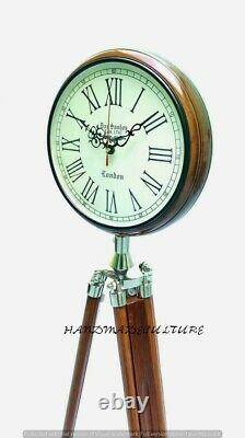 Unique Antique Clock With Adjustable Wooden Tripod, Room Decor, Floor Clock