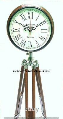 Unique Antique Clock With Adjustable Wooden Tripod, Room Decor, Floor Clock