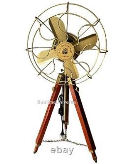 Unique Collectible Pedestal Fan with Wooden Tripod Functional Home Decor