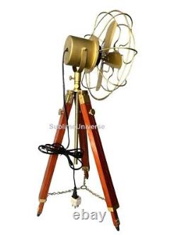 Unique Collectible Pedestal Fan with Wooden Tripod Functional Home Decor