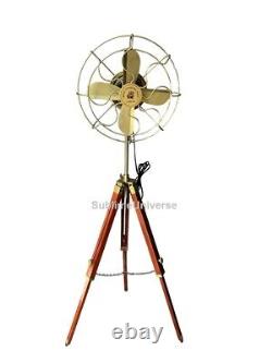 Unique Collectible Pedestal Fan with Wooden Tripod Functional Home Decor
