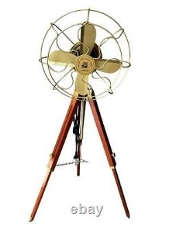Unique Collectible Pedestal Fan with Wooden Tripod Functional Home Decor