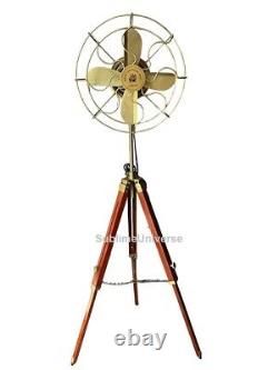 Unique Collectible Pedestal Fan with Wooden Tripod Functional Home Decor
