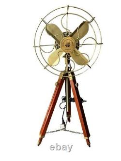 Unique Collectible Pedestal Fan with Wooden Tripod Functional Home Decor