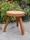 Unique Vintage Hand Carved Wood Tripod Milking Stool Pedestal Table Barn Country