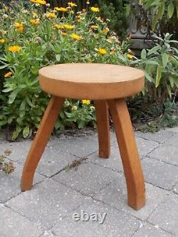 Unique Vintage Hand Carved wood Tripod Milking Stool Pedestal Table Barn Country