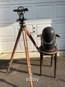 VINTAGE STADIA HAIRS TRANSIT LEVEL With BULLET CASE AND WOODEN TRIPOD LEGS