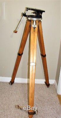 VINTAGE WOOD BRASS TRIPOD With RIES MODEL A PHOTOPLANE TILT HEAD HOLLYWOOD