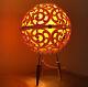 Vtg 1960s Mcm Atomic Era 13 Orange Table Lamp 3 Tripod Wood Legs Filagree Globe