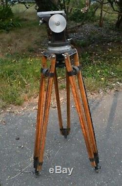 VTG ARRI BALL CAMERA HEAD With HEAVY WOODEN TRIPOD WEST GERMANY