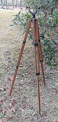 VTG Mid Century Metal Head & Connectors & Wood Tripod Camera Surveyor Telescope