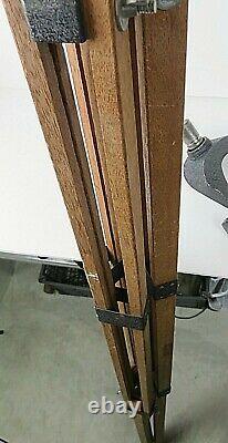 VTG Mid Century Metal Head & Connectors & Wood Tripod Camera Surveyor Telescope