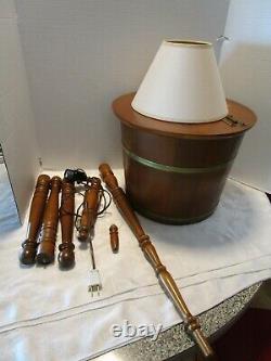 VTG early American Maple wood sugar Firkin floor lamp sewing storage table 58 t