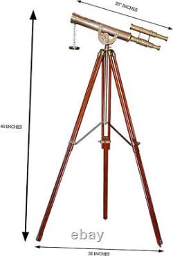 Victorian Antique Telescope Double Barrel Vintage Wooden Floor Standing Adjustab