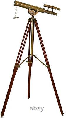 Victorian Antique Telescope Double Barrel Vintage Wooden Floor Standing Adjustab