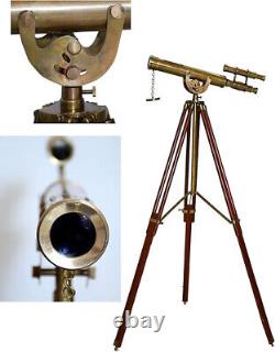 Victorian Antique Telescope Double Barrel Vintage Wooden Floor Standing Adjustab