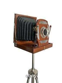 Victorian floor wooden camera with tripod stand old London vintage style decor