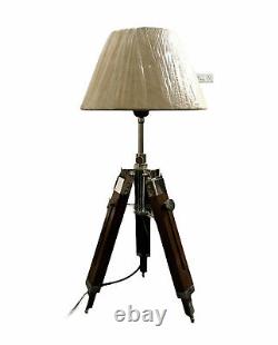 Vinatge Wooden Table Lamp Adjustable Tripod Stand Vintage Desk Shade Lamp Light