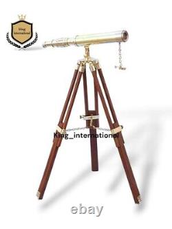 Vintage 14 Telescope Hand-made Designer Nautical Brass With Wooden Tripod Stand