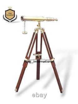 Vintage 14 Telescope Hand-made Designer Nautical Brass With Wooden Tripod Stand