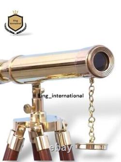 Vintage 14 Telescope Hand-made Designer Nautical Brass With Wooden Tripod Stand
