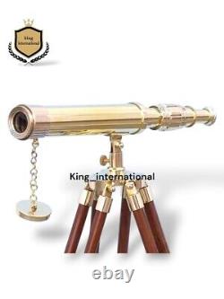 Vintage 14 Telescope Hand-made Designer Nautical Brass With Wooden Tripod Stand