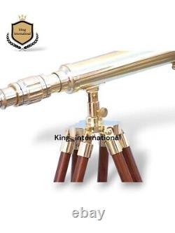 Vintage 14 Telescope Hand-made Designer Nautical Brass With Wooden Tripod Stand