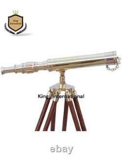 Vintage 14 Telescope Hand-made Designer Nautical Brass With Wooden Tripod Stand