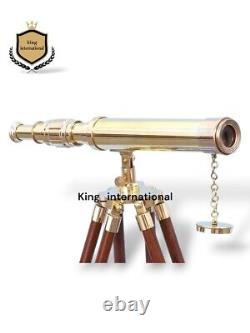 Vintage 14 Telescope Hand-made Designer Nautical Brass With Wooden Tripod Stand