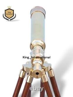 Vintage 14 Telescope Hand-made Designer Nautical Brass With Wooden Tripod Stand