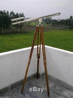 Vintage 39 Brass Double Barrel Telescope Nautical Maritime With Tripod Stand