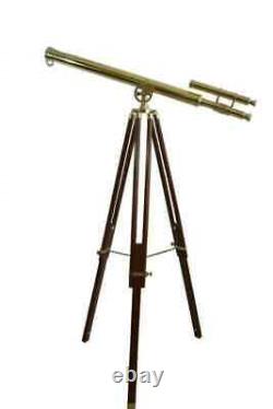 Vintage 39 inches Telescope Nautical Brass Wooden Tripod/Stand Antique Spyglass
