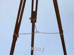 Vintage 39 nautical brass double barrel telescope floor standing wooden tripod