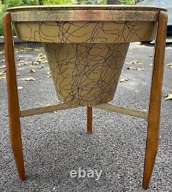 Vintage 50s Plastic Wood Metal Tripod Planter Mid Century Modern Atomic Era Gold