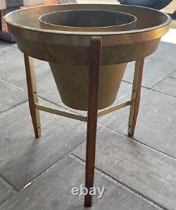 Vintage 50s Plastic Wood Metal Tripod Planter Mid Century Modern Atomic Era Gold