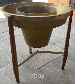 Vintage 50s Plastic Wood Metal Tripod Planter Mid Century Modern Atomic Era Gold