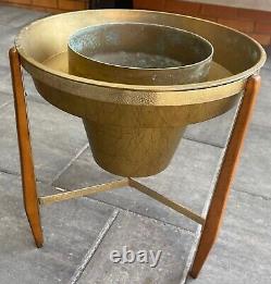 Vintage 50s Plastic Wood Metal Tripod Planter Mid Century Modern Atomic Era Gold