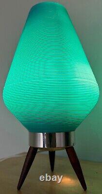 Vintage 60s Beehive Lamp Turquoise Plastic Tripod Mid Century MCM Modern Ribbed