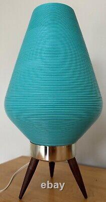 Vintage 60s Beehive Lamp Turquoise Plastic Tripod Mid Century MCM Modern Ribbed