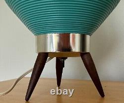 Vintage 60s Beehive Lamp Turquoise Plastic Tripod Mid Century MCM Modern Ribbed