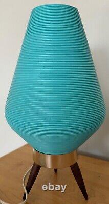 Vintage 60s Beehive Lamp Turquoise Plastic Tripod Mid Century MCM Modern Ribbed